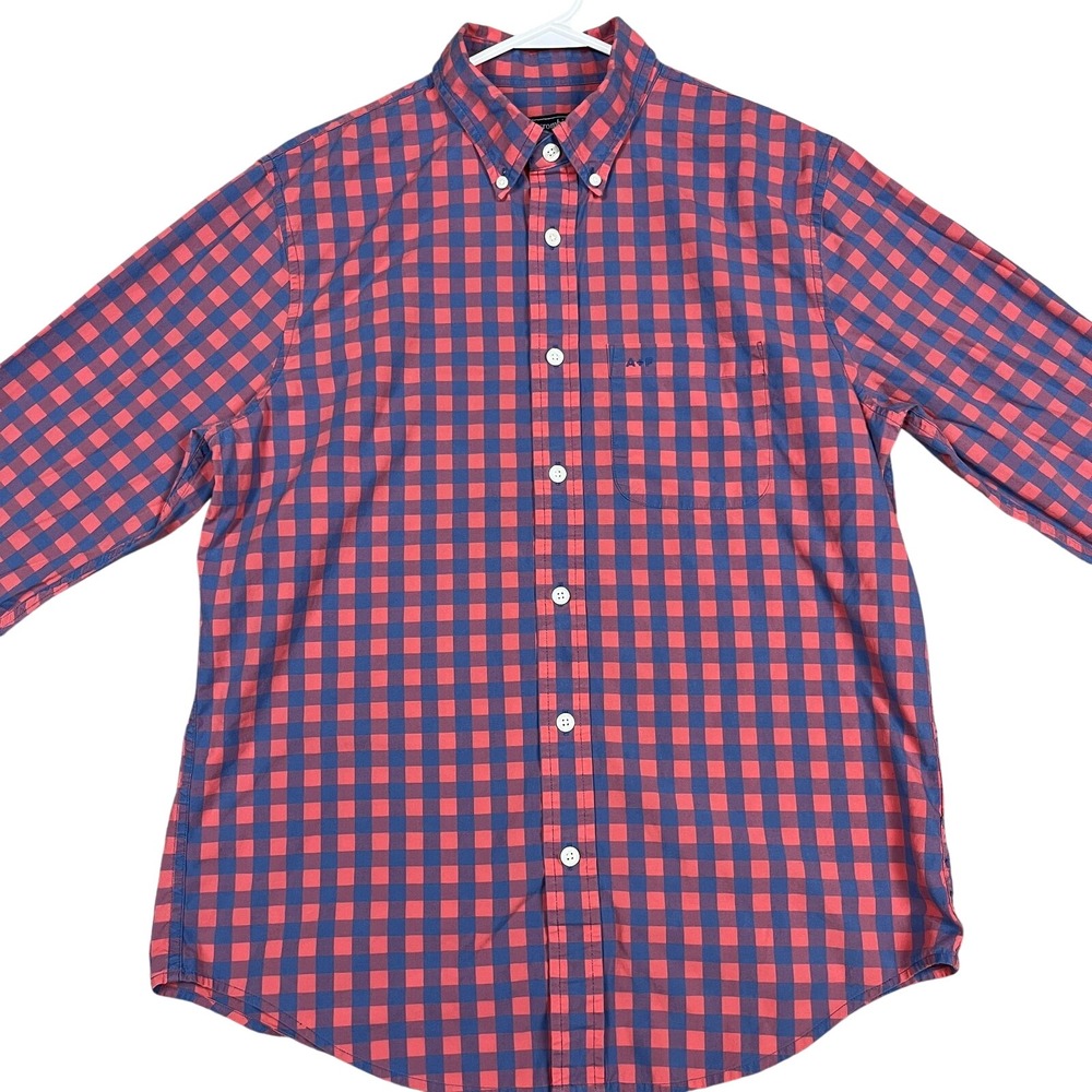 Abercrombie & Fitch Shirt Mens Large Red Blue Check Button Down Pocket A+F Logo